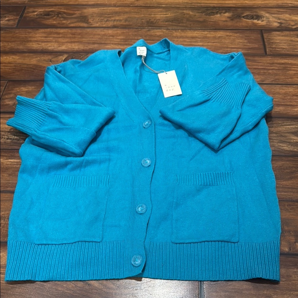 A New Day Blue Cardigan Sweater Classic Knit